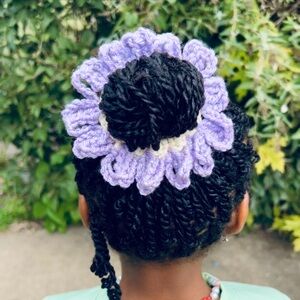 Handmade Crochet Purple Floral Scrunchie
